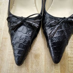 Diane Firsten Women's Italy Alligator Black Kitten Pumps Size 37.5 US7